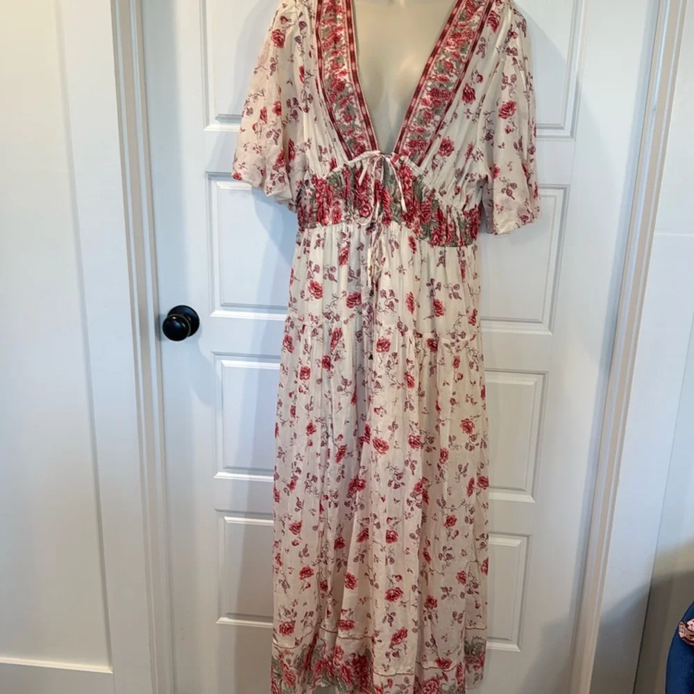 Free People Lysette Maxi Dress Floral Summer V neckline Dress large - Picture 5 of 15